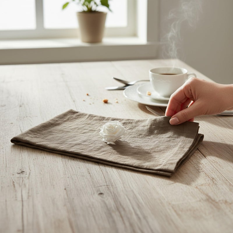 Eight Owls Linen Napkins â€“100% French Flax â€“ Stonewashed Pure Linen Cloth Napkins - Size 18 Inch x 18 Inch â€“ Set of 4 (Natural Rustic Taupe) - Image 2